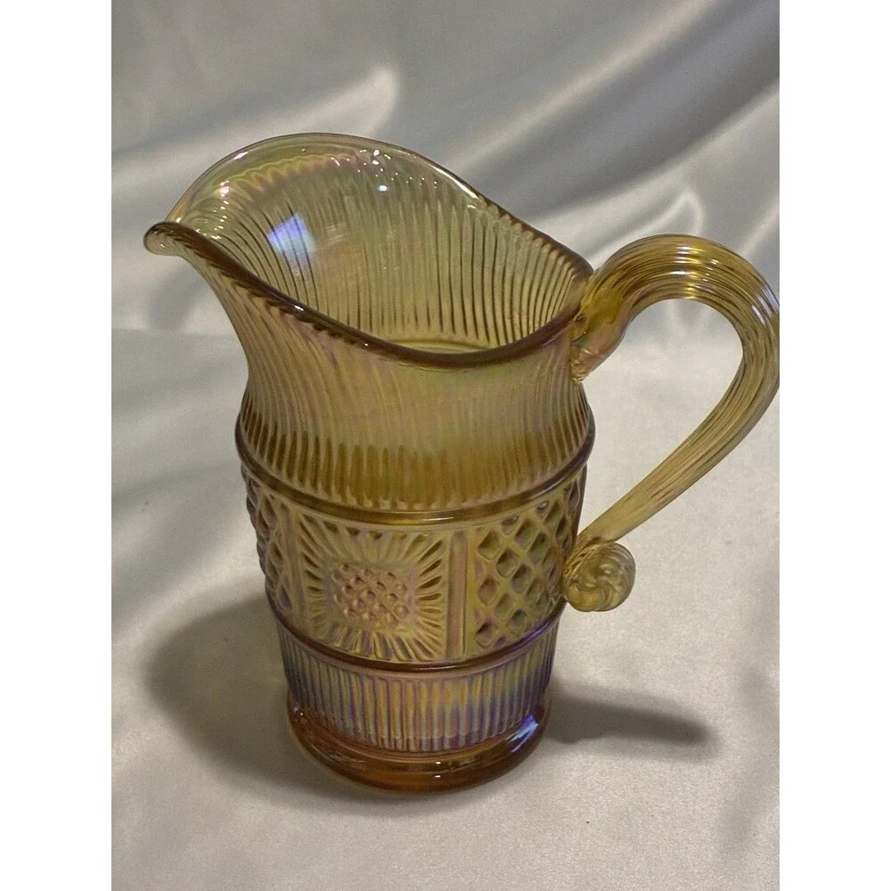 Fenton 95th Anniversary Marigold Carnival Glass Sandwich Pitcher Iridescent 2000